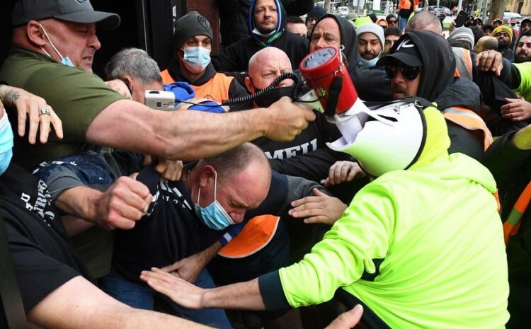 Covid: Melbourne construction sites shut after violent vaccine protest