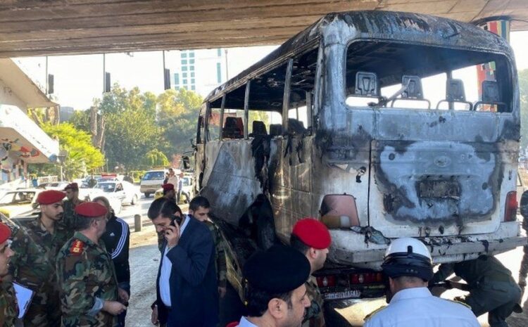 Syria war: Deadly bomb blasts hit military bus in Damascus